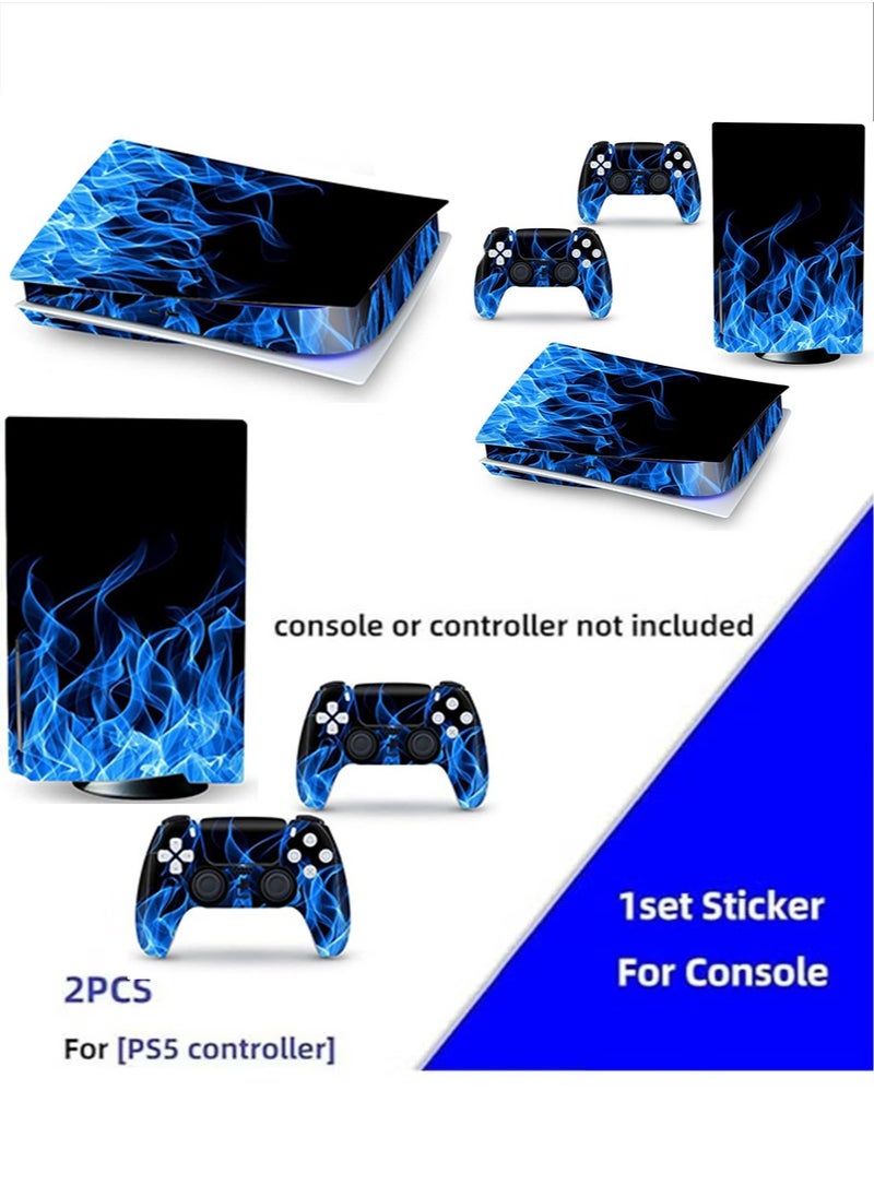 IINE - طقم ملصقات جلدية لجهاز تحكم سوني PS5، ملصق لف الجلد PS5 Disk Edition، ملصق حماية لـ PS5 Blue Ghost Fire، ملصق حماية لإصدار القرص لجهاز PS5، ملصق جلدي للتغليف الكامل. - Image 1
