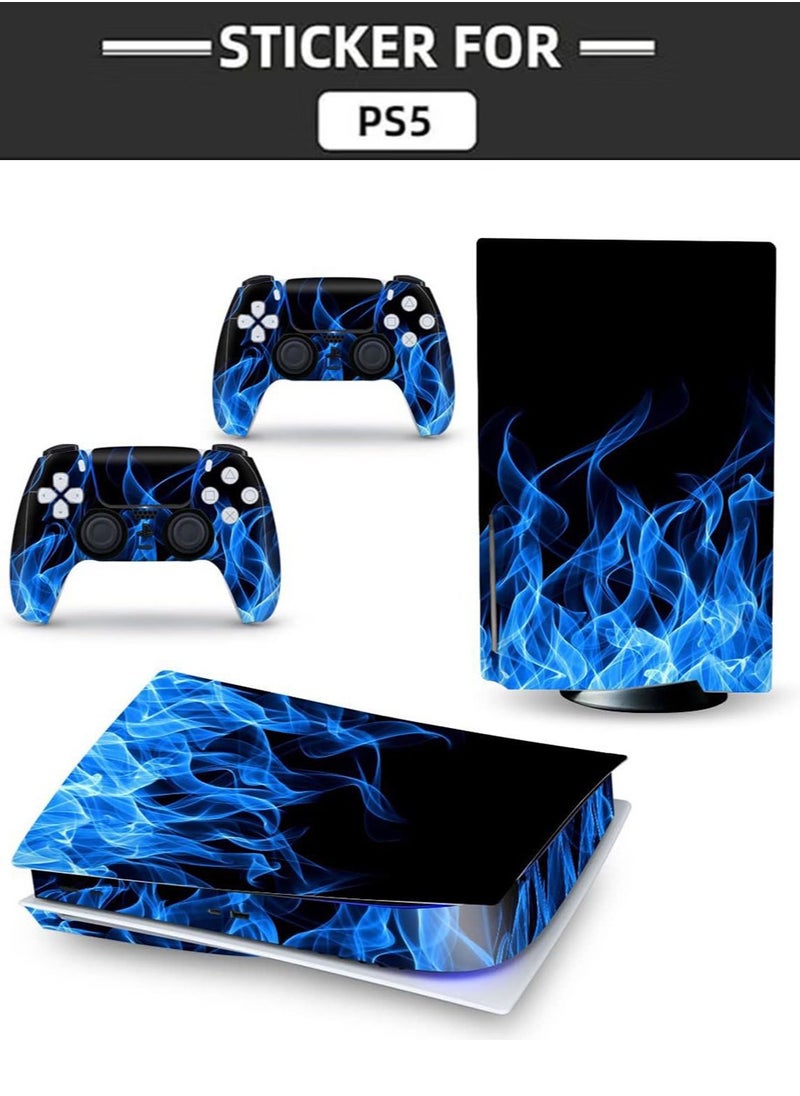 IINE - طقم ملصقات جلدية لجهاز تحكم سوني PS5، ملصق لف الجلد PS5 Disk Edition، ملصق حماية لـ PS5 Blue Ghost Fire، ملصق حماية لإصدار القرص لجهاز PS5، ملصق جلدي للتغليف الكامل. - Image 1