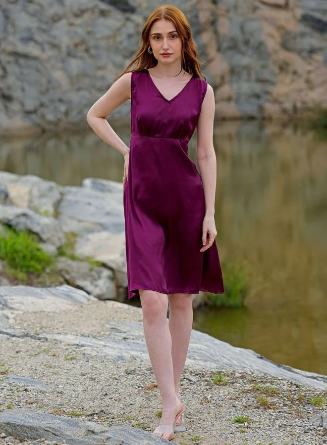 Freehand  Women Fit and Flared Solid V-Neck Sleeveless Pinafore Dress for Women | Best Price UAE