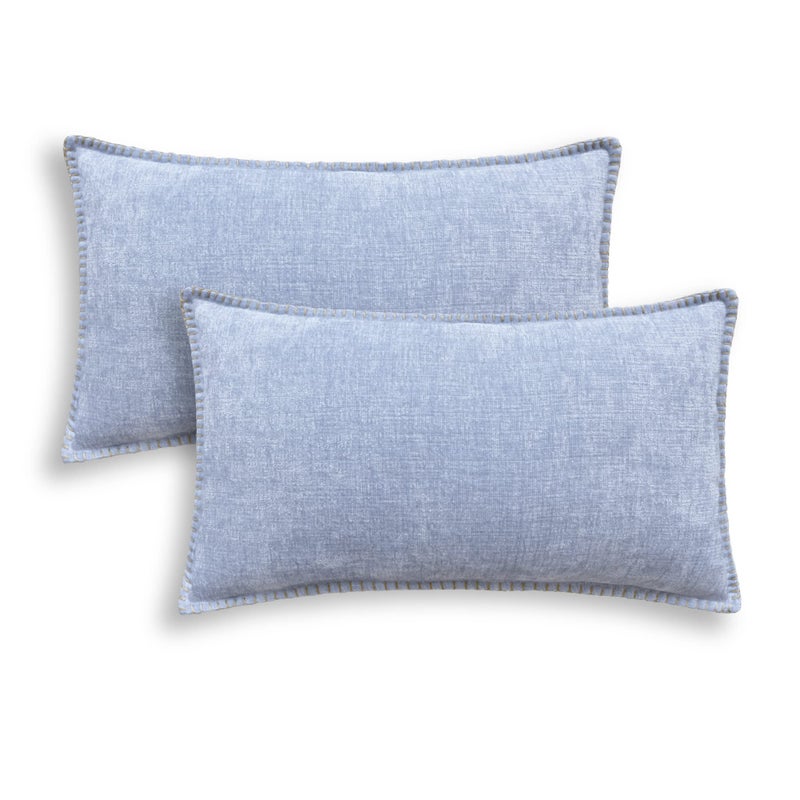 CaliTime Throw Pillow Covers Decorative 12 X 20 Inches Pack of 2 Cotton Thread Stitching Edges Solid Dyed Soft Chenille Cushion Cases for Couch Sofa Bed Living Room Farmhouse Baby Blue