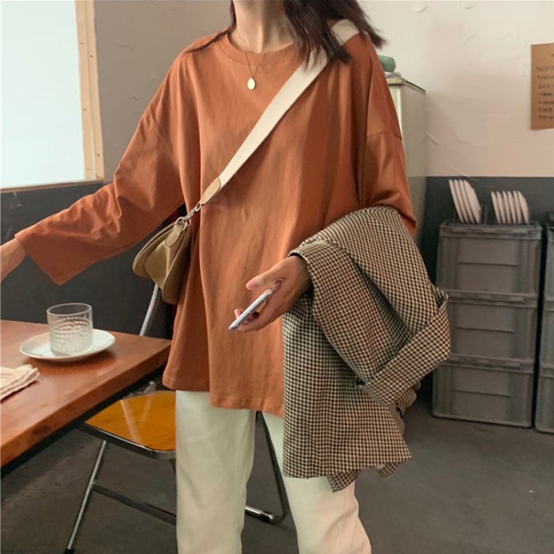 Xinyu K-Style Multi-Color Preppy Style Loose T-Shirt For Women Spring & Fall New Long-Sleeved Inner Round Neck T-Shirt For Women - Image 1