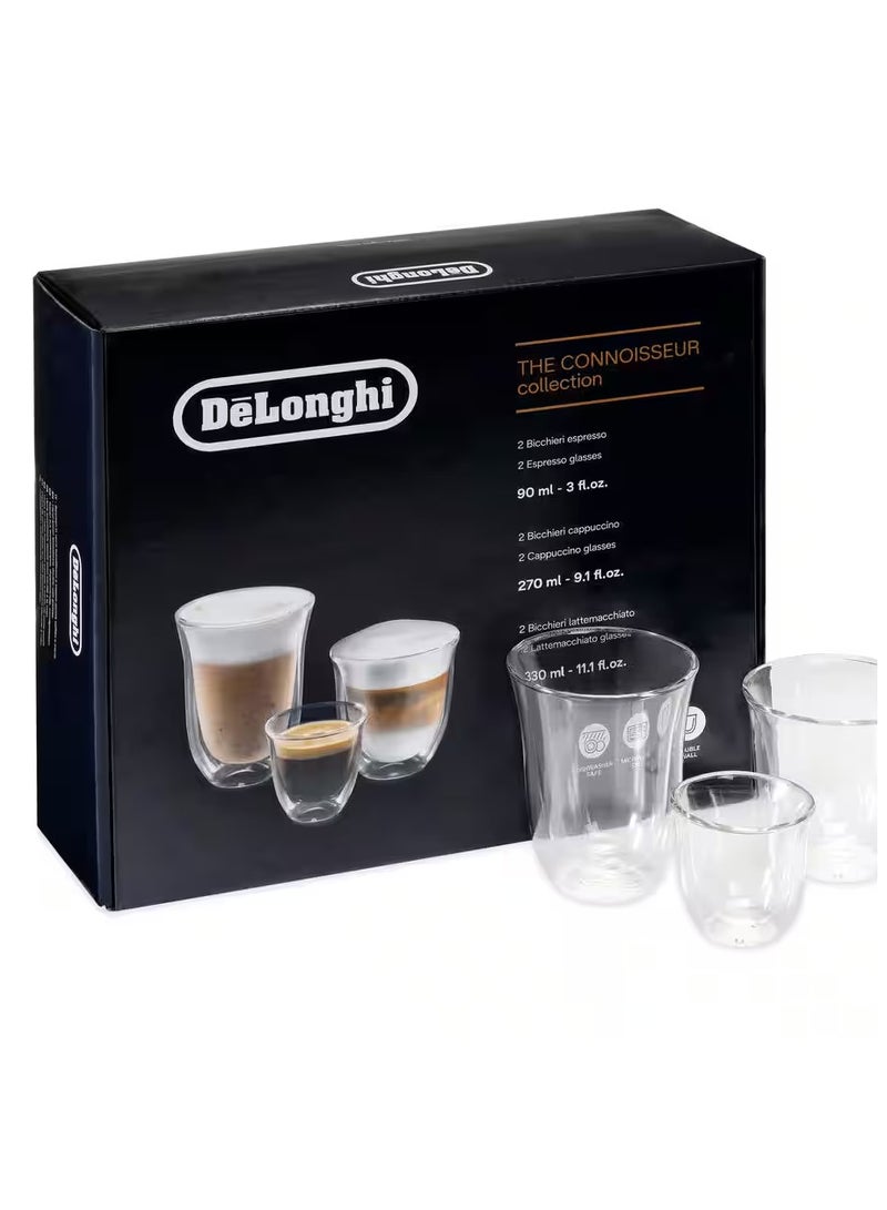 De'Longhi The connoisseur collection, set of 2 espresso, 2 cappuccino, 2 lattemacchiato double wall glasses - Image 1