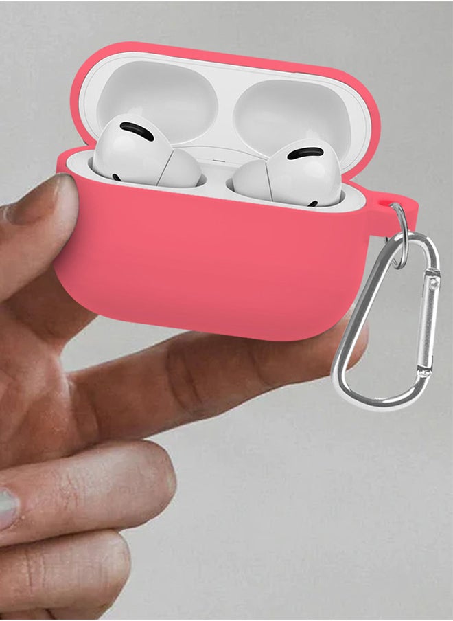 CATANES - Shockproof Case For Airpod Pro Silicone Protective Case Shockproof Case Ultra Slim Cover with Keychain Carabiner Pink - Image 1