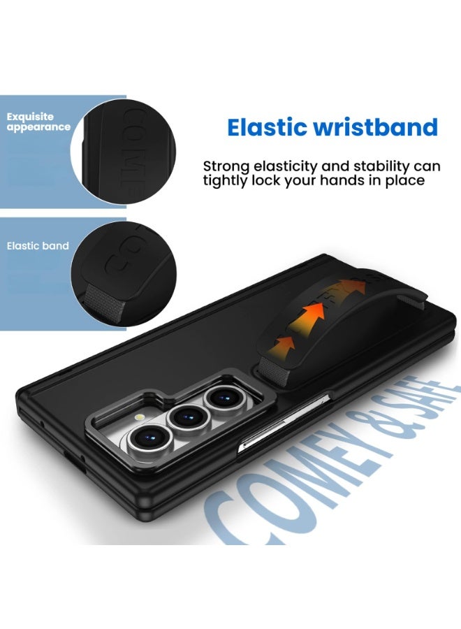 general Case Compatible with Samsung Galaxy Z Fold 7, Built-in Front Screen Protection  Elastic Wrist Strap  Lens Protection Stand, Folding Protective Cover - Image 2