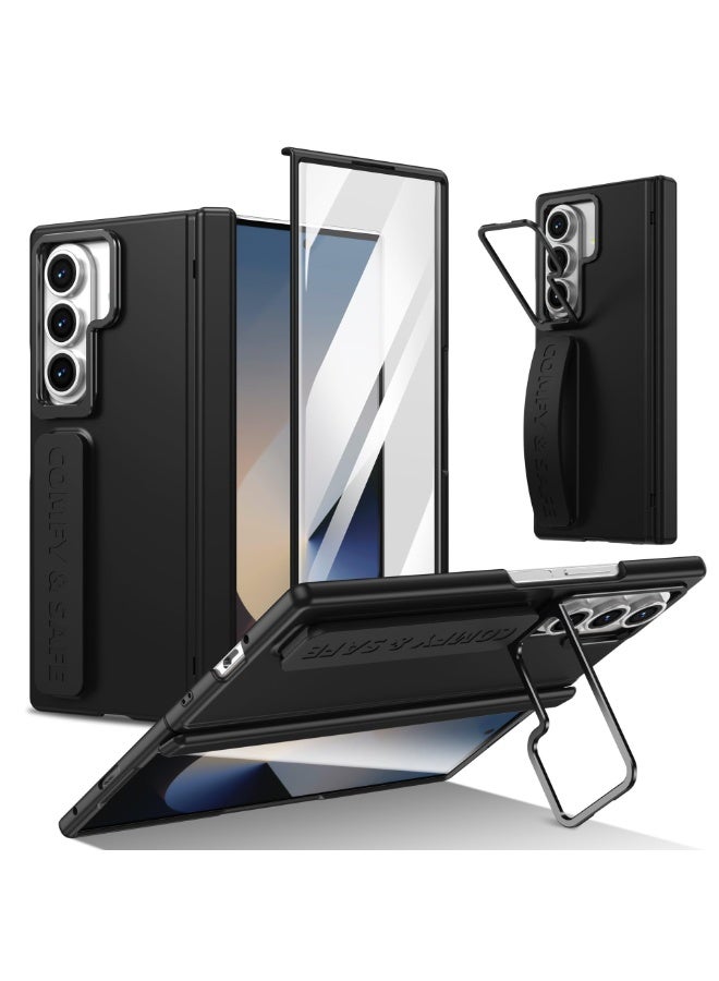general Case Compatible with Samsung Galaxy Z Fold 7, Built-in Front Screen Protection  Elastic Wrist Strap  Lens Protection Stand, Folding Protective Cover - Image 1