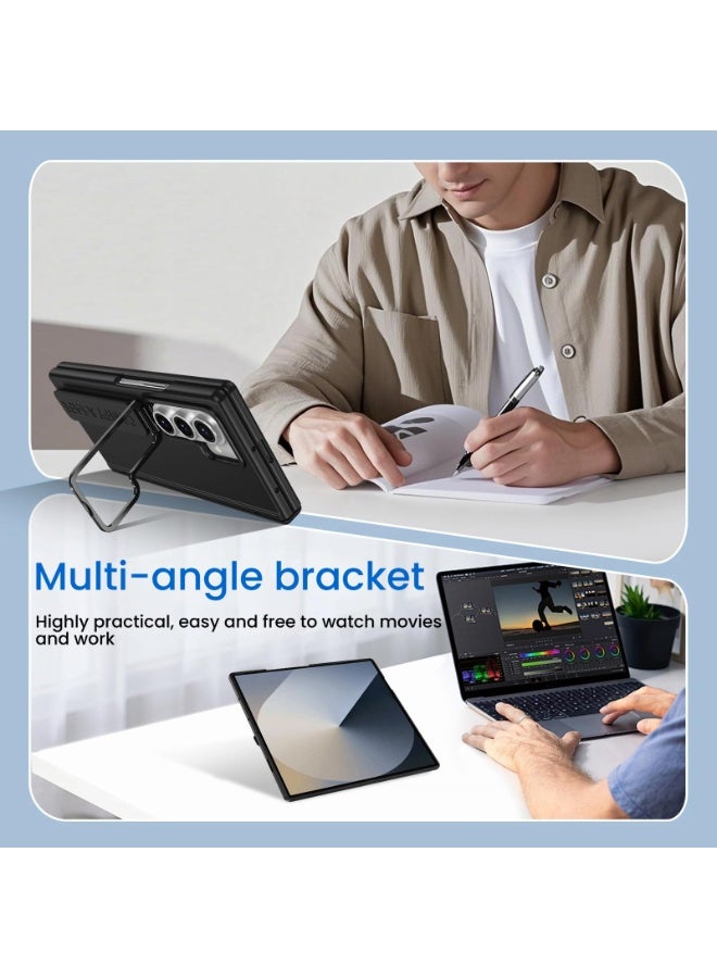 general Case Compatible with Samsung Galaxy Z Fold 7, Built-in Front Screen Protection  Elastic Wrist Strap  Lens Protection Stand, Folding Protective Cover - Image 4