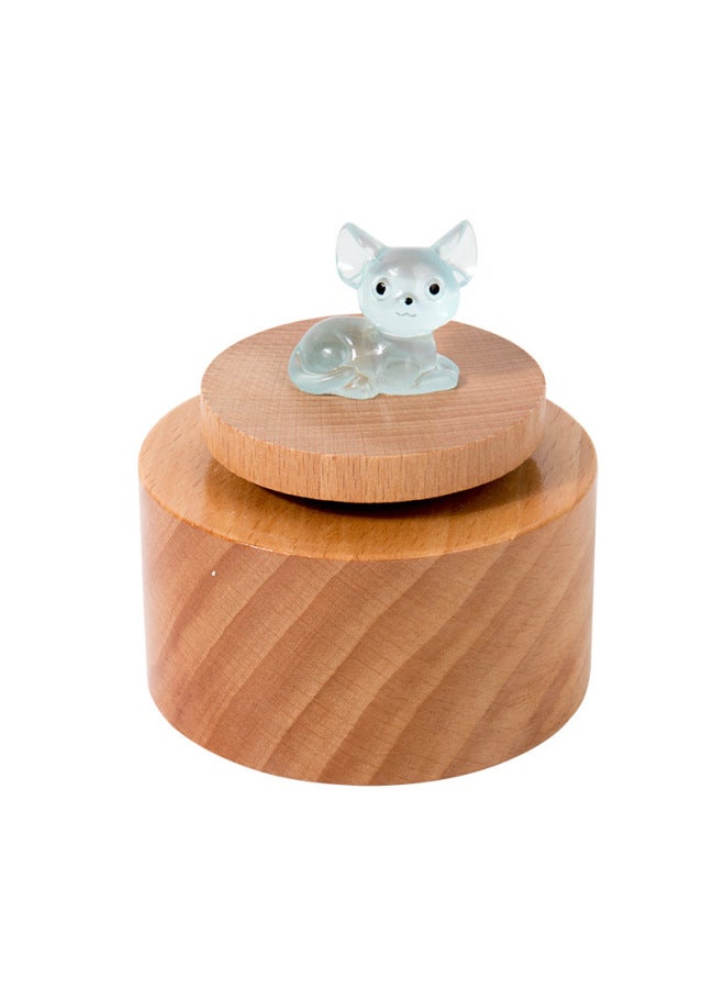 Luminous Cute Kitten Round Music Box Wooden Rotating Music Box DIY Ornaments Children's Birthday Gift-Color:05-blue Hairless Cat - Image 1