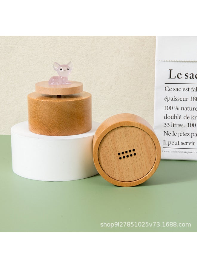 Luminous Cute Kitten Round Music Box Wooden Rotating Music Box DIY Ornaments Children's Birthday Gift-Color:05-blue Hairless Cat - Image 5