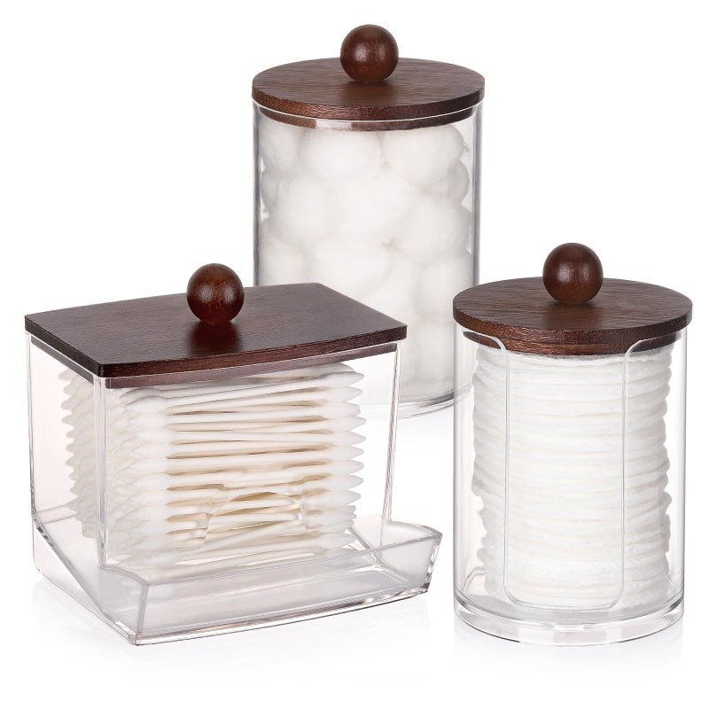 Tbestmax Bathroom Organizer Accessories Set-10 oz,7 oz Qtips Holder Storage with Bamboo Lids, Cotton Ball/Swabs Dispenser, Apothecary Jar 3 Pcs - Image 1