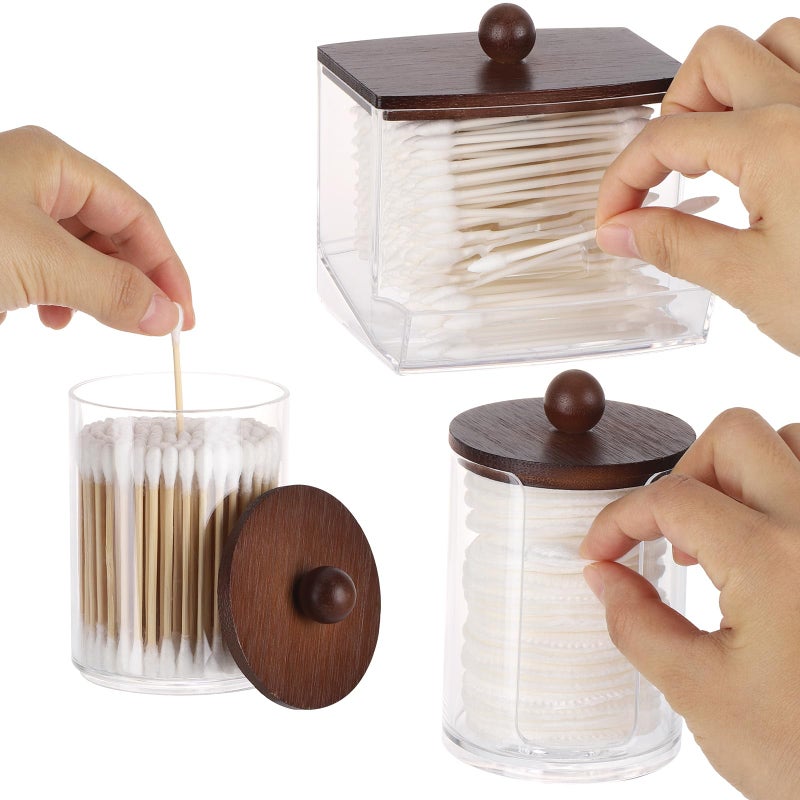 Tbestmax Bathroom Organizer Accessories Set-10 oz,7 oz Qtips Holder Storage with Bamboo Lids, Cotton Ball/Swabs Dispenser, Apothecary Jar 3 Pcs - Image 3