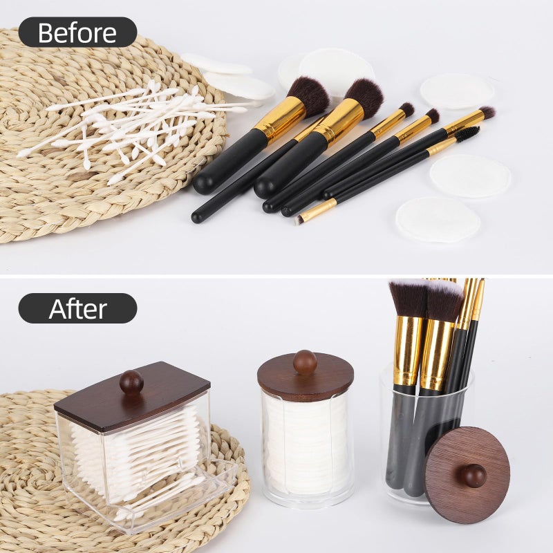 Tbestmax Bathroom Organizer Accessories Set-10 oz,7 oz Qtips Holder Storage with Bamboo Lids, Cotton Ball/Swabs Dispenser, Apothecary Jar 3 Pcs - Image 4
