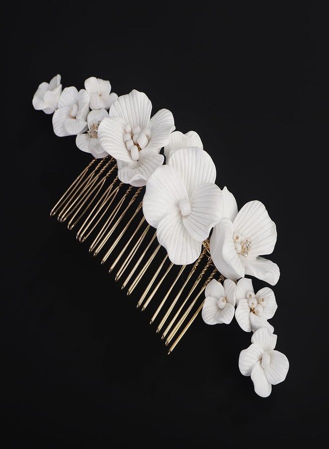 بيريوان مشط شعر زفاف مزين بالزهور من بيريوان، قطعة رأس أنيقة مزينة بالزهور، مشط جانبي ذهبي اللون، إكسسوارات شعر زفاف للنساء والفتيات (ذهبي) - Image 3