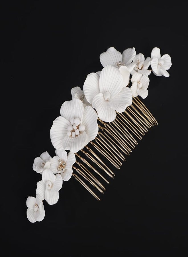 بيريوان مشط شعر زفاف مزين بالزهور من بيريوان، قطعة رأس أنيقة مزينة بالزهور، مشط جانبي ذهبي اللون، إكسسوارات شعر زفاف للنساء والفتيات (ذهبي) - Image 2