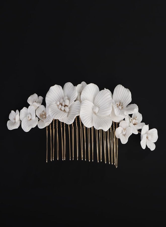 بيريوان مشط شعر زفاف مزين بالزهور من بيريوان، قطعة رأس أنيقة مزينة بالزهور، مشط جانبي ذهبي اللون، إكسسوارات شعر زفاف للنساء والفتيات (ذهبي) - Image 1