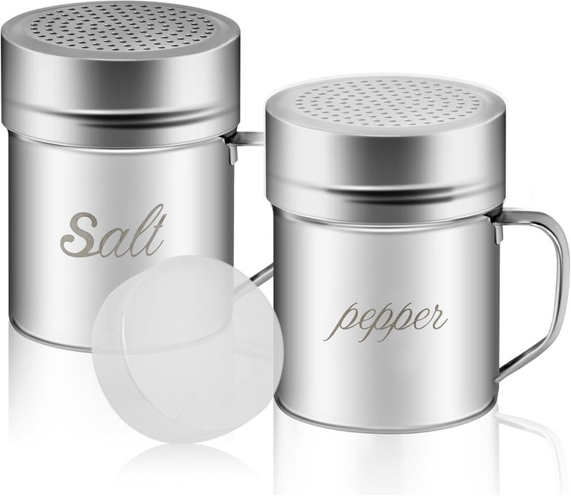 ZERUIDM Stainless Steel Salt and Pepper Shakers Set, 10 OZ Seasoning Spice Shaker with Lid and Handle 127 Holes, Metal Dredge Shaker for Powder Sugar Cooking Kitchen Baking (2 Pieces) - Image 1