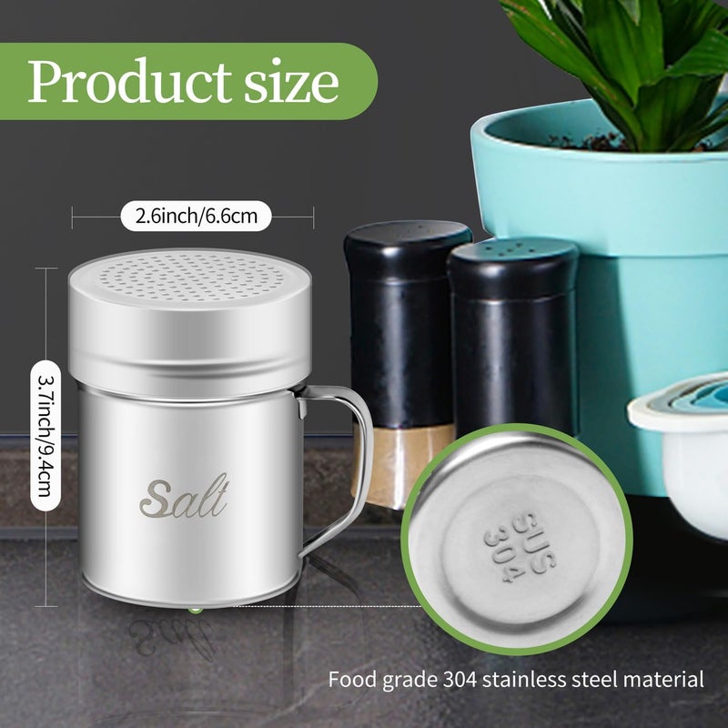 ZERUIDM Stainless Steel Salt and Pepper Shakers Set, 10 OZ Seasoning Spice Shaker with Lid and Handle 127 Holes, Metal Dredge Shaker for Powder Sugar Cooking Kitchen Baking (2 Pieces) - Image 3