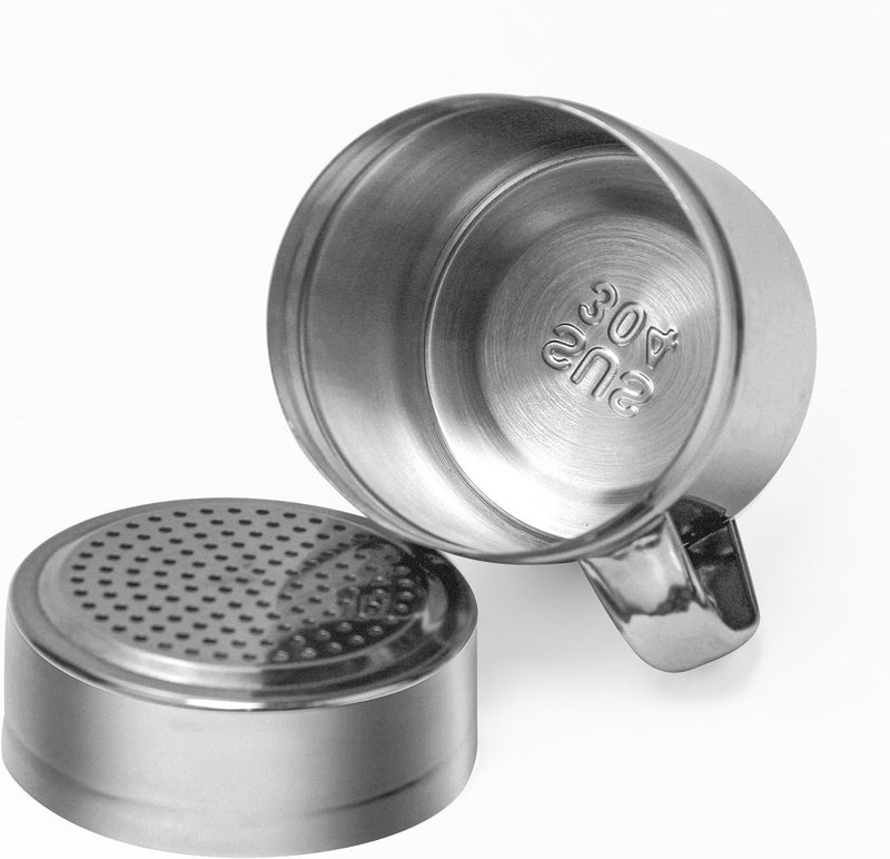 ZERUIDM Stainless Steel Salt and Pepper Shakers Set, 10 OZ Seasoning Spice Shaker with Lid and Handle 127 Holes, Metal Dredge Shaker for Powder Sugar Cooking Kitchen Baking (2 Pieces) - Image 5