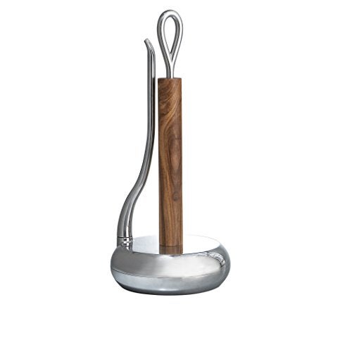 nambe Loop Towel Holder  Paper Towel Stand for Kitchen  OneHanded Operation Countertop Roll Dispenser with Weighted Base  Standard Size Roll  Made of Acacia Wood and Metal Alloy Arm