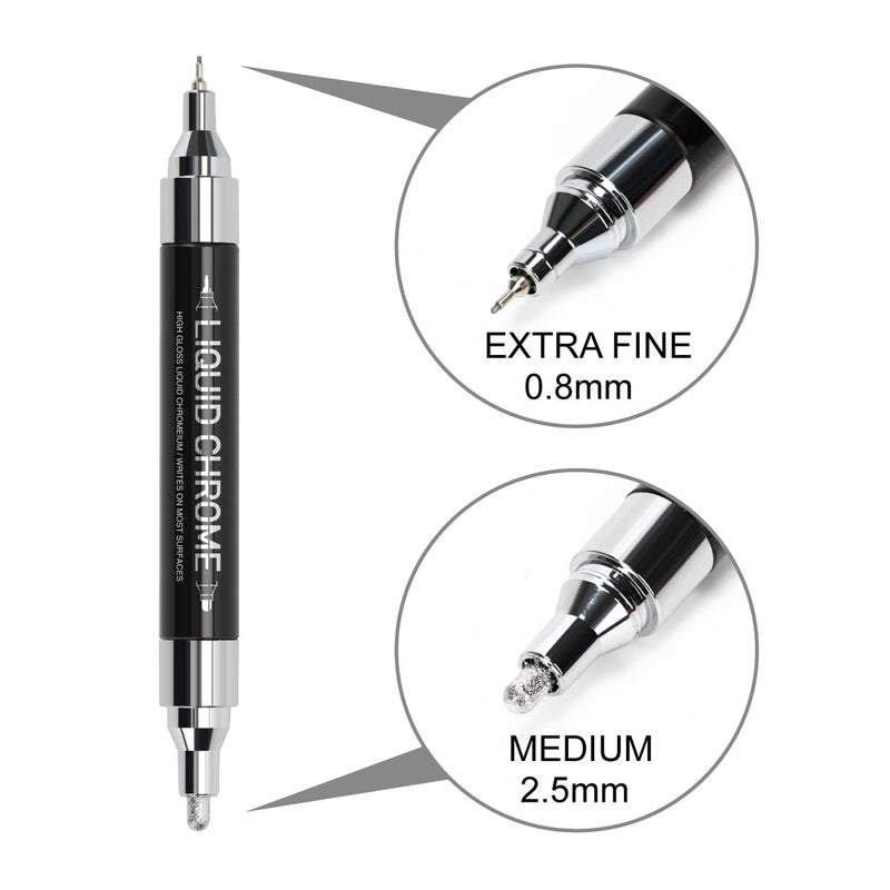 ZEYAR Liquid Chrome Marker Paint Marker, DIY Silver Marker Pen for most surfaces, High-gloss display effects, Dual tips: Extra Fine and Medium Point (0.7mm & 2mm Sized Tips) (1) - Image 2