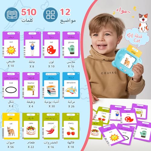 AHJ Arabic English Talking Flash Cards for Toddlers Bilingual Flash Cards Learning Montessori Toys with 510 Sight Words Speech Therapy Toys Childrens Sensory Preschool Learning Educational Gifts - Image 5