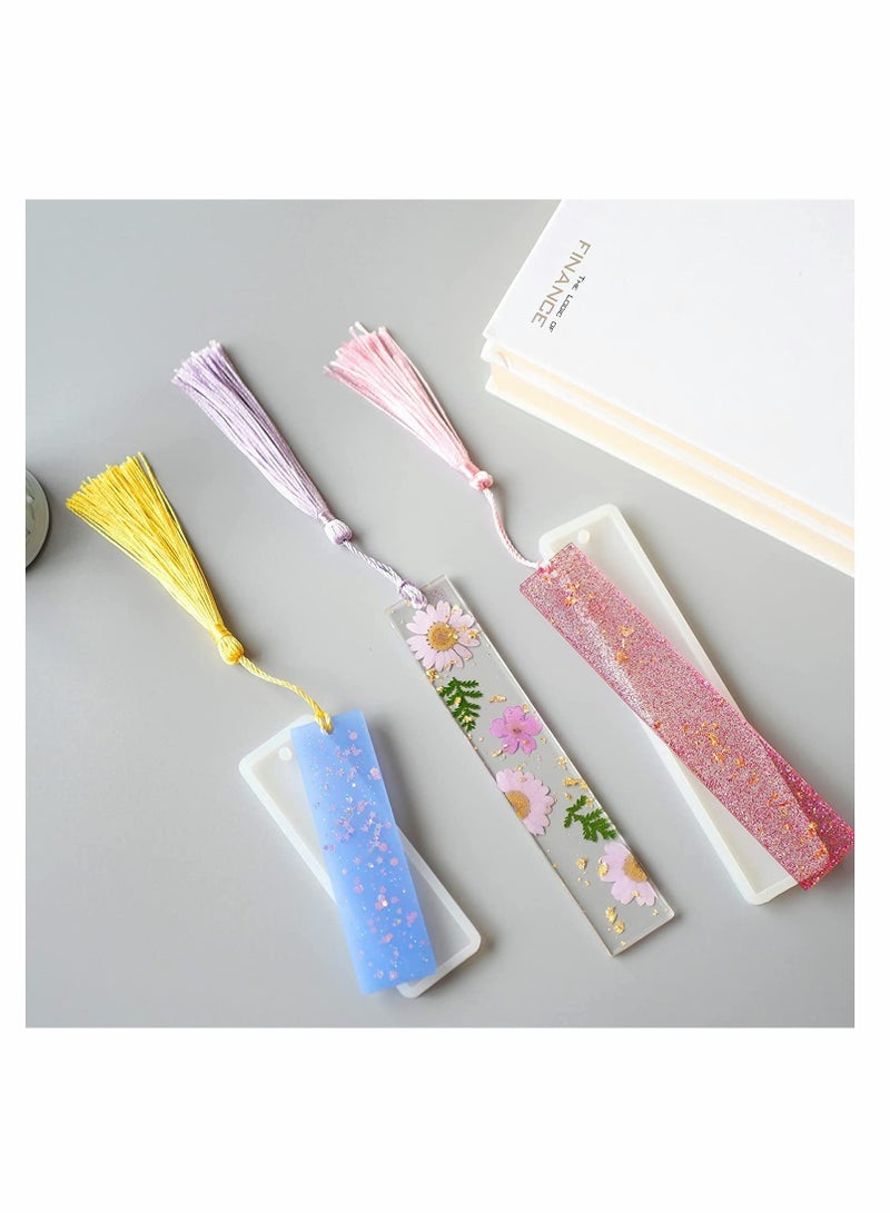 Zikra Bookmark Resin Mold Bookmark, 12 Pcs Silicone Mold Rectangle Resin Large/Medium Mould with 8 PCS Colorful Tassels for Jewelry DIY Craft Transparent Mold - Image 5