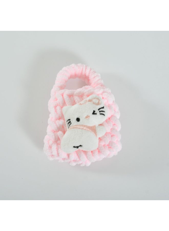 Pink Cute Cyber Red Bear Lion Wake Flower Plush Hand-woven Drop-resistant Headphone Bag Bluetooth Headphone Protective Cover Finished Product-Color:Small Kt Cat  - Image 1