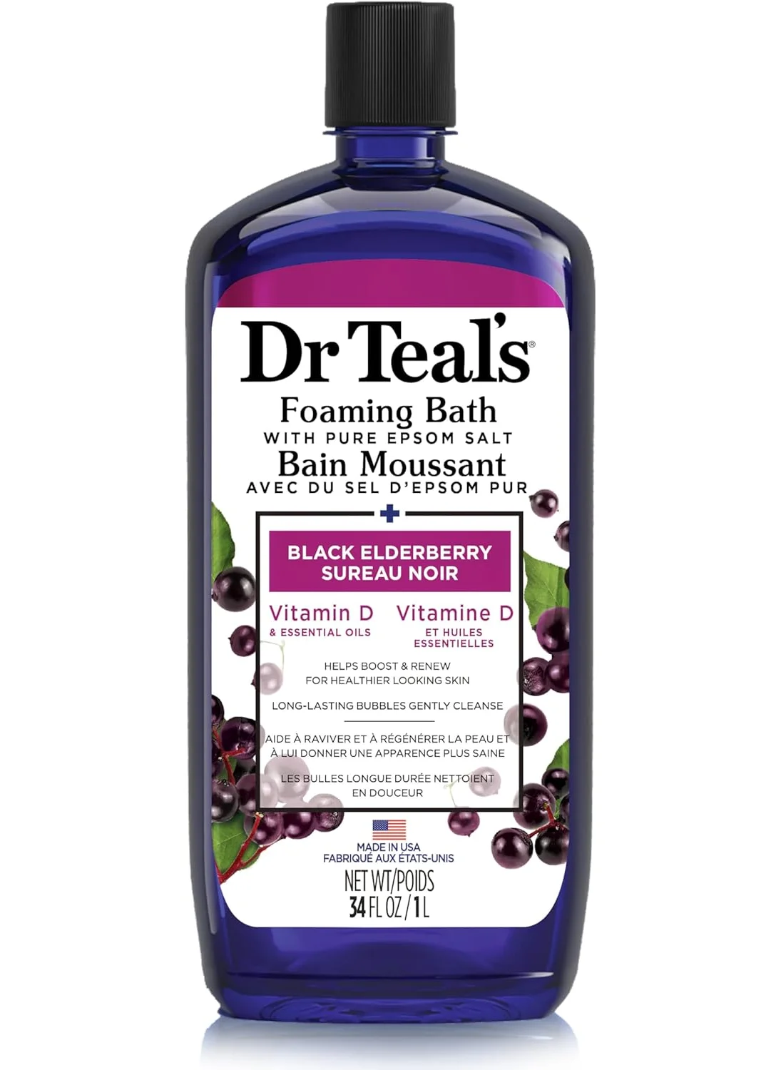 دكتور تيل Dr Teal's Foaming Bath with Epsom Salt Black Elderberry 1000Ml