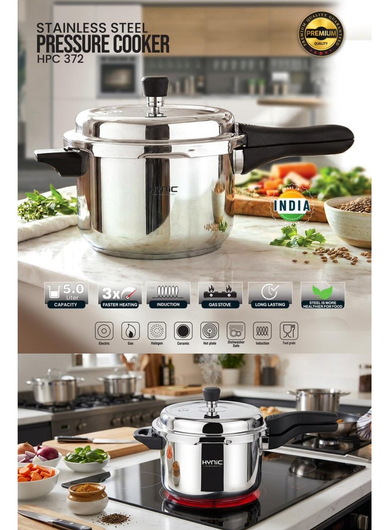 HYNIC Stainless Steel Pressure Cooker - 5.0 Litre, Model HPC372, Induction & Gas Stove Compatible - Image 5