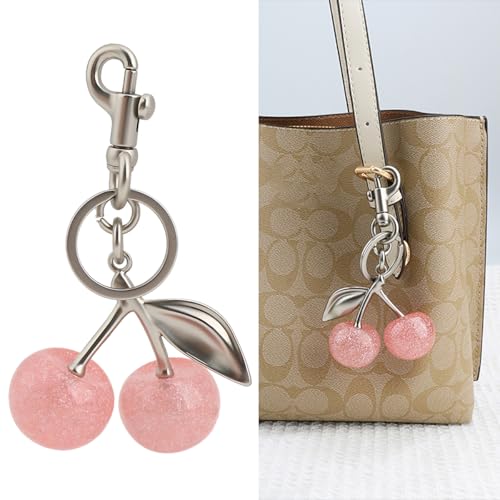 Zhoxod Cherry Keychain for Purse - Resin Alloy Silver Cherry Bag Charm，Cute Fruit Accessory for Women/Gift/Home/Car (Pink cherry) - Image 2