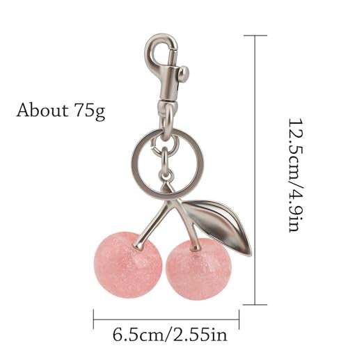 Zhoxod Cherry Keychain for Purse - Resin Alloy Silver Cherry Bag Charm，Cute Fruit Accessory for Women/Gift/Home/Car (Pink cherry) - Image 3