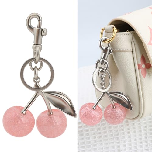 Zhoxod Cherry Keychain for Purse - Resin Alloy Silver Cherry Bag Charm，Cute Fruit Accessory for Women/Gift/Home/Car (Pink cherry) - Image 5