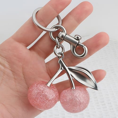 Zhoxod Cherry Keychain for Purse - Resin Alloy Silver Cherry Bag Charm，Cute Fruit Accessory for Women/Gift/Home/Car (Pink cherry) - Image 4