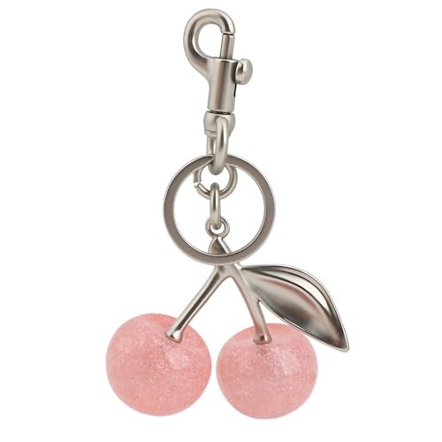 Zhoxod Cherry Keychain for Purse - Resin Alloy Silver Cherry Bag Charm，Cute Fruit Accessory for Women/Gift/Home/Car (Pink cherry) - Image 1