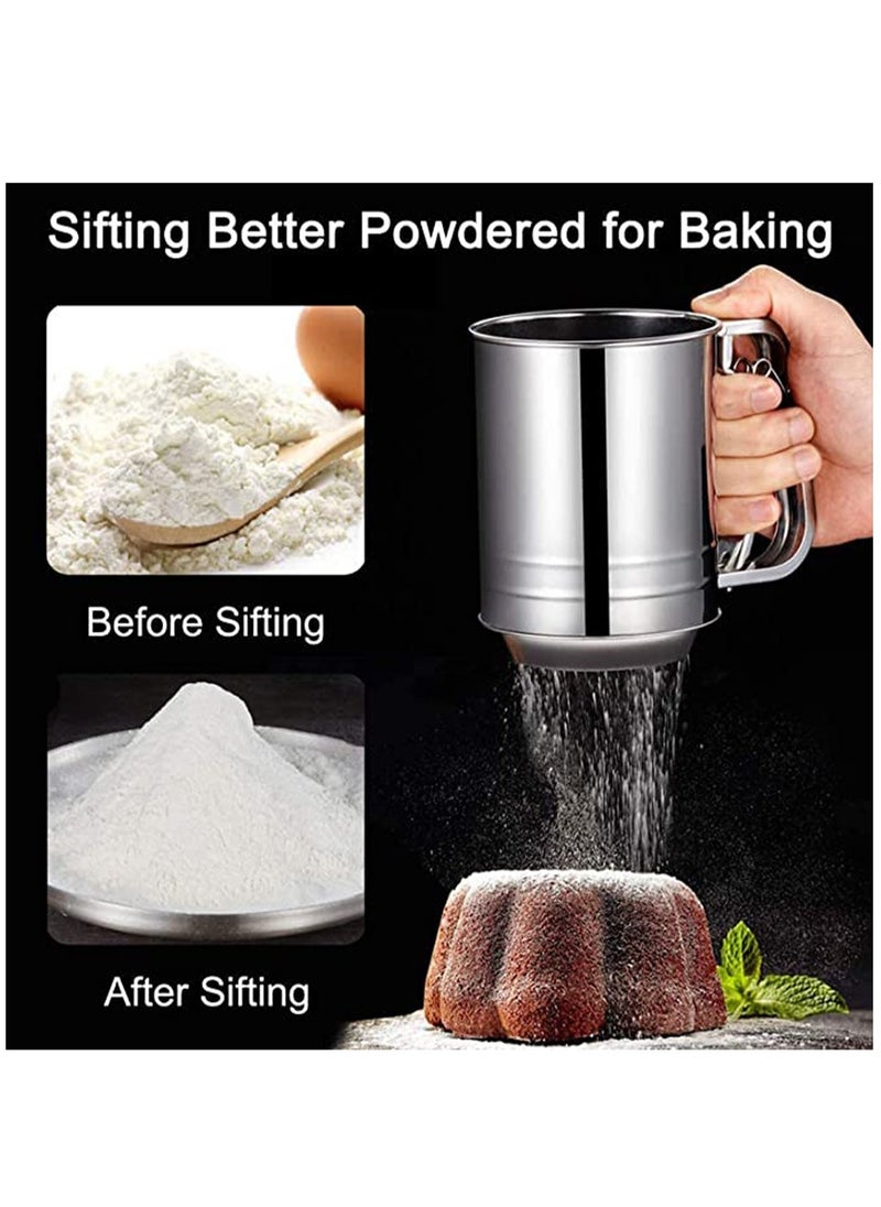 KASTWAVE - Flour Sifter for Baking Stainless Steel 3 Cup Double Layers Sieve with Hand Press Design for Powered Sugar - Image 1