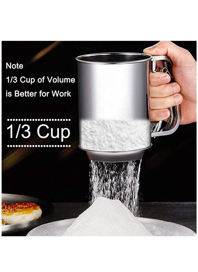 KASTWAVE - Flour Sifter for Baking Stainless Steel 3 Cup Double Layers Sieve with Hand Press Design for Powered Sugar - Image 1