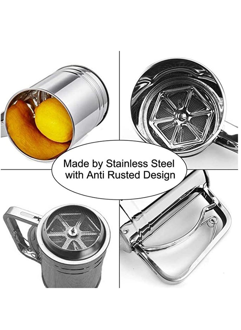 KASTWAVE - Flour Sifter for Baking Stainless Steel 3 Cup Double Layers Sieve with Hand Press Design for Powered Sugar - Image 1