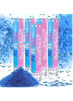 MARKQ Blue Gender Reveal Confetti Cannon with Tissue & Safe Powder Smoke, 30 cm Party Poppers for Pregnancy Announcement | Gender Reveal Confetti | Baby Boy Gender Reveal Party Supplies [5 Pack]  - Image 1