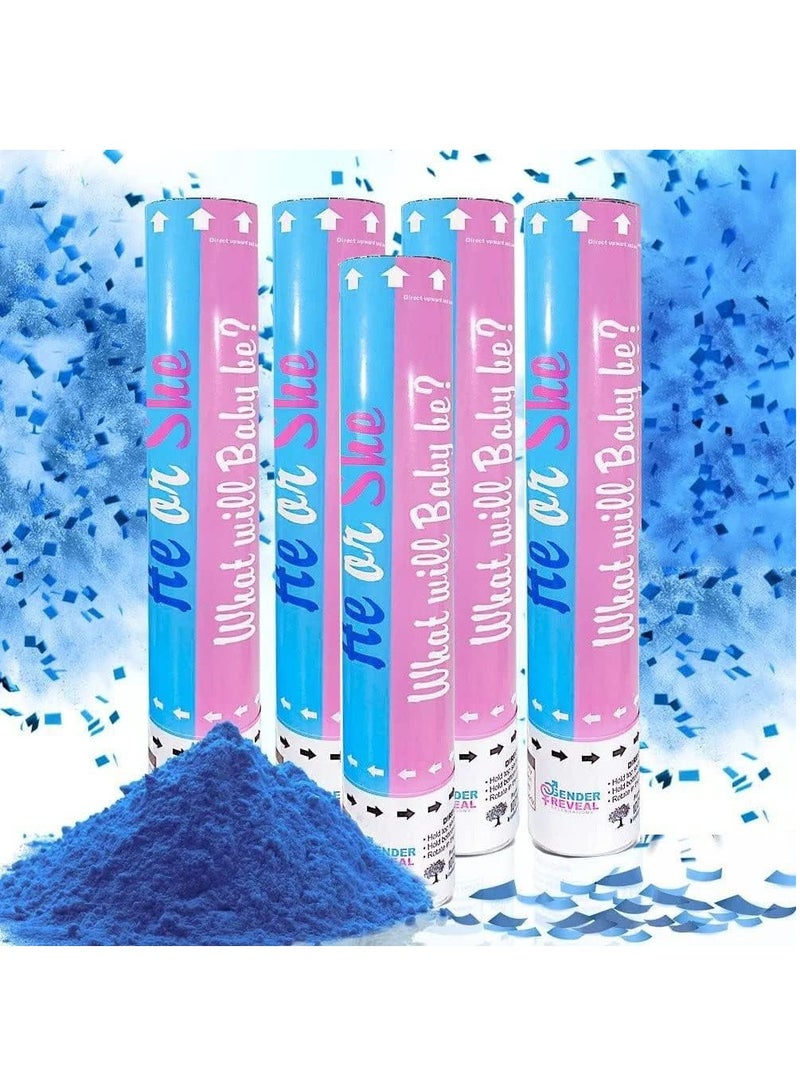 MARKQ Blue Gender Reveal Confetti Cannon with Tissue & Safe Powder Smoke, 30 cm Party Poppers for Pregnancy Announcement | Gender Reveal Confetti | Baby Boy Gender Reveal Party Supplies [5 Pack] - Image 1