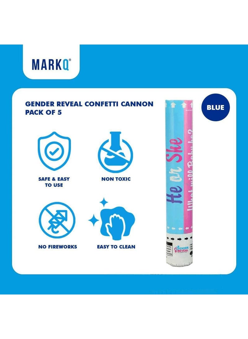 MARKQ Blue Gender Reveal Confetti Cannon with Tissue & Safe Powder Smoke, 30 cm Party Poppers for Pregnancy Announcement | Gender Reveal Confetti | Baby Boy Gender Reveal Party Supplies [5 Pack] - Image 2
