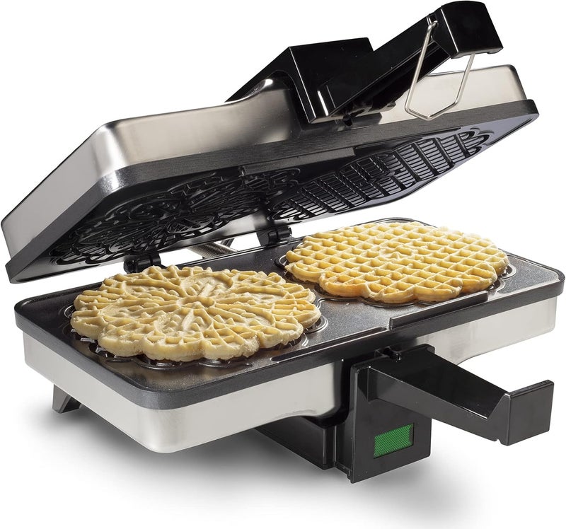 CucinaPro Pizzelle Maker- Nonstick Electric Holiday Baker Press Makes Two 5-Inch Cookies at Once- Christmas Baking Supplies for Party- Italian Dessert Treat Making with Recipe Guide- Cookie Swap Gift for Her - Image 1