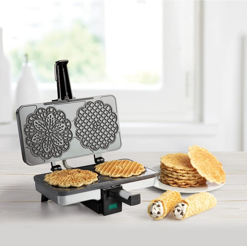CucinaPro Pizzelle Maker- Nonstick Electric Holiday Baker Press Makes Two 5-Inch Cookies at Once- Christmas Baking Supplies for Party- Italian Dessert Treat Making with Recipe Guide- Cookie Swap Gift for Her - Image 5