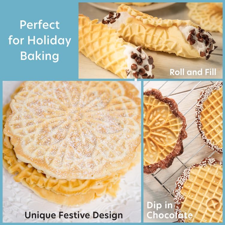 CucinaPro Pizzelle Maker- Nonstick Electric Holiday Baker Press Makes Two 5-Inch Cookies at Once- Christmas Baking Supplies for Party- Italian Dessert Treat Making with Recipe Guide- Cookie Swap Gift for Her - Image 4