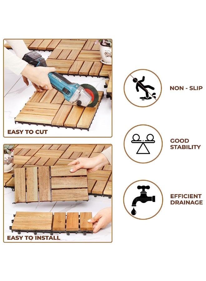 HOME TASTE Hardwood Interlocking Patio Deck Tiles (Pack Of 10, 30 X 30 ), Acacia Wood Deck Tiles Interlocking Outdoor, Patio Tiles Outdoor Interlocking Waterproof All Weather.  - Image 2