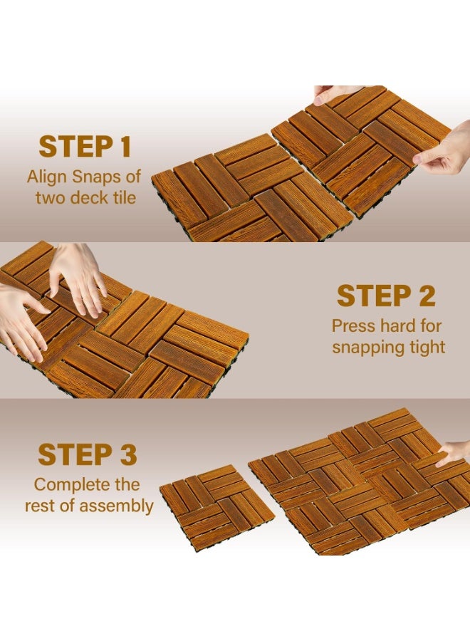 HOME TASTE Hardwood Interlocking Patio Deck Tiles (Pack Of 10, 30 X 30 ), Acacia Wood Deck Tiles Interlocking Outdoor, Patio Tiles Outdoor Interlocking Waterproof All Weather.  - Image 4