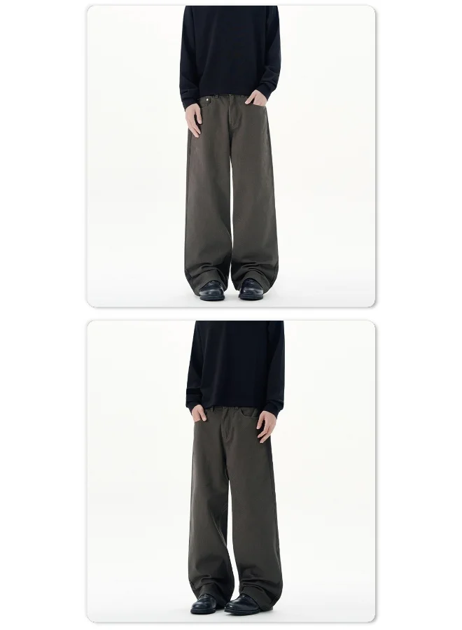 Madam Uniq Men's Basic Simple Versatile Solid Color - Relaxed Wide-leg Straight Casual Pants