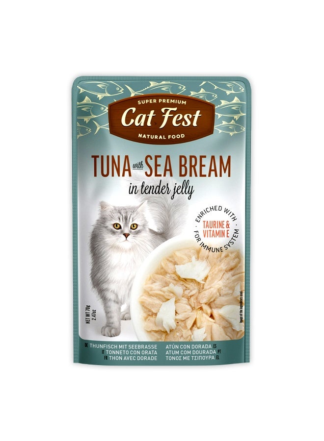 Cat Fest تونة مع سمك البوري في جلي رقيق للقطط - 70غ - Image 1