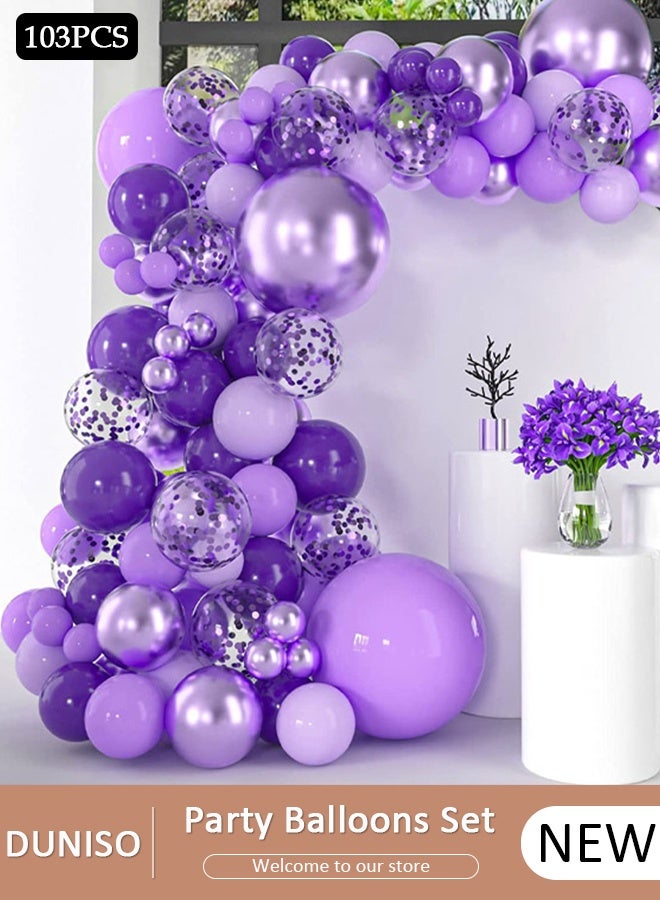 DUNISO 104PCS PCS Balloon Garland Arch Kit Purple Latex Balloons Set For Baby Wedding Birthday Party Background Decorations School Opening Ceremony - Image 1