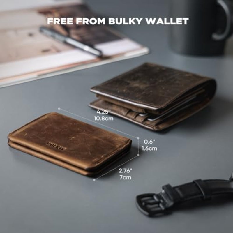 Slim Minimalist Card Holder RFID Blocking Leather Credit Card Holder Front Pocket Wallet Magnetic Closure, Handcrafted Cowhide Version - Image 4