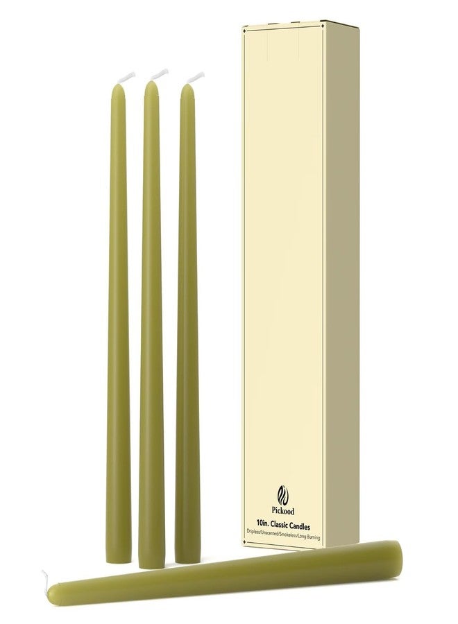 Pickood 10-Inch Tall Dripless Taper Candles Set of 4 - Olive Green Tapered Candles, Perfect for Halloween - Smokeless, Unscented, Long Burning - Hand Poured, Colored Tall Candlesticks - Oliva - Image 1