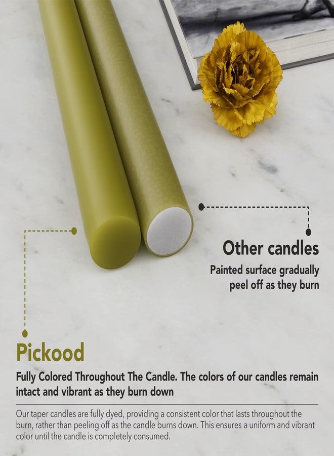 Pickood 10-Inch Tall Dripless Taper Candles Set of 4 - Olive Green Tapered Candles, Perfect for Halloween - Smokeless, Unscented, Long Burning - Hand Poured, Colored Tall Candlesticks - Oliva - Image 3